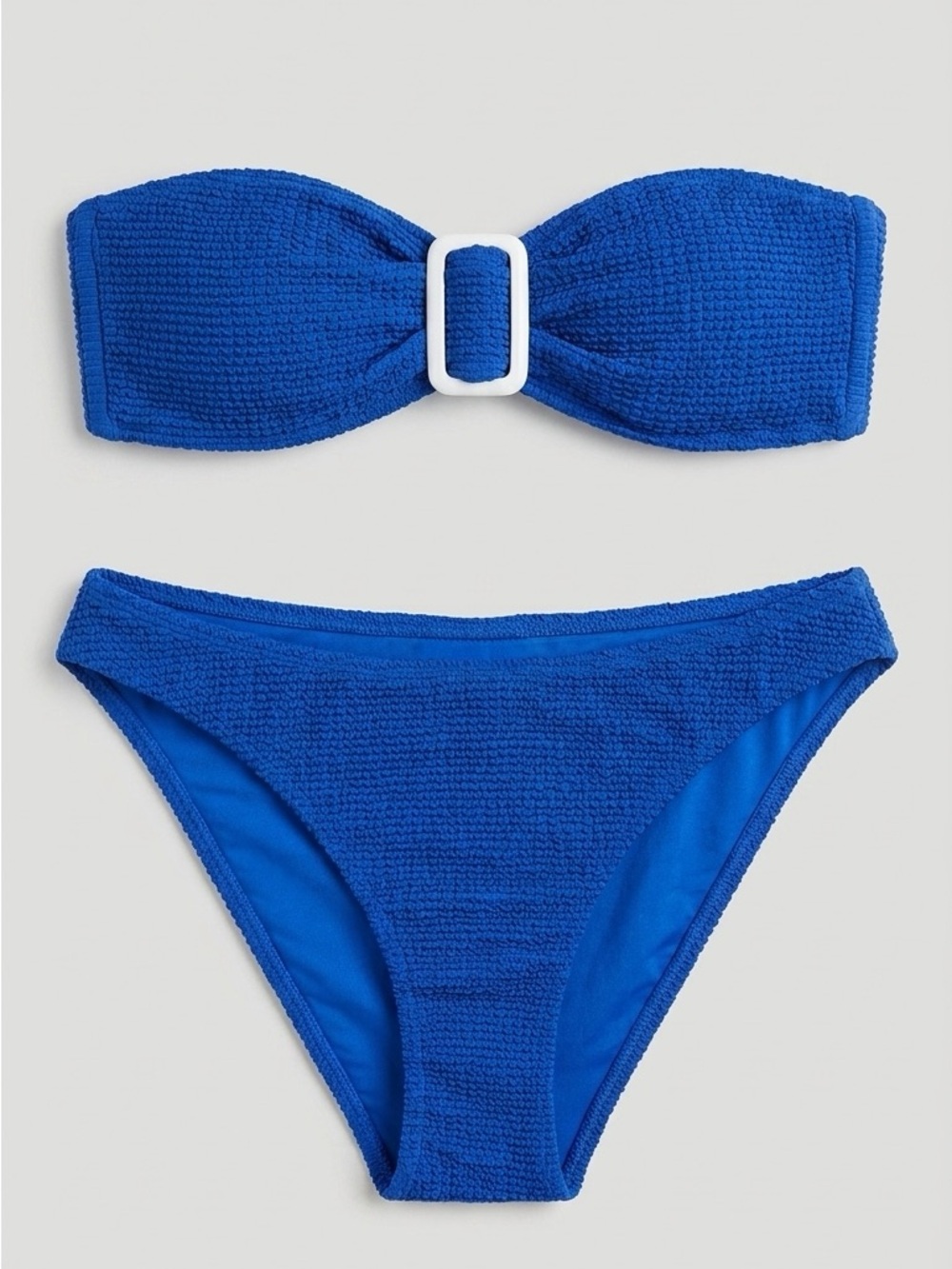 Milly Royal Blue Textured Bandeau Bikini Set with White Buckle